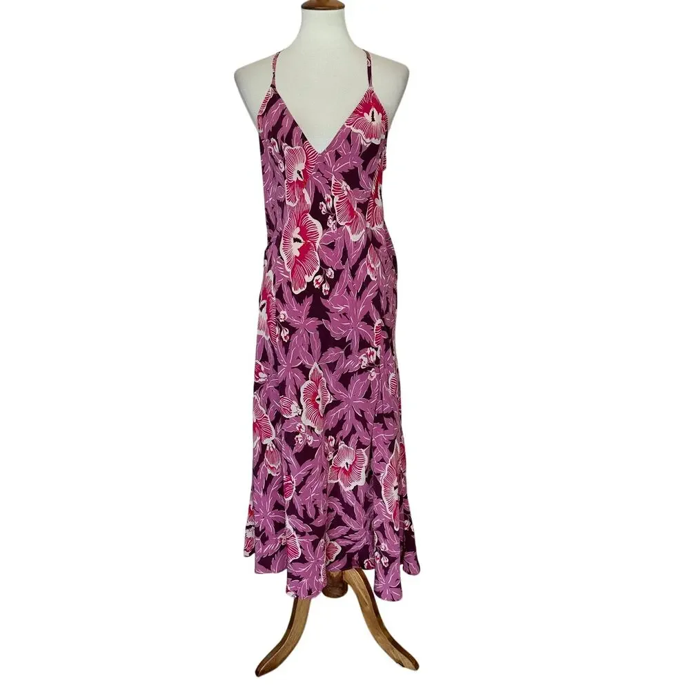 Equipment Pink Silk Midi Slip Dress Size 14 Hawaiian Vacation Designer $425 - Picture 4 of 10